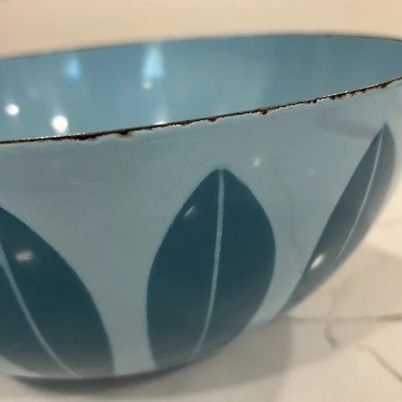 Cathrineholm Turquoise Blue On Blue Enamelware Lotus Bowl 11” Diameter MCM - Picture 14 of 17
